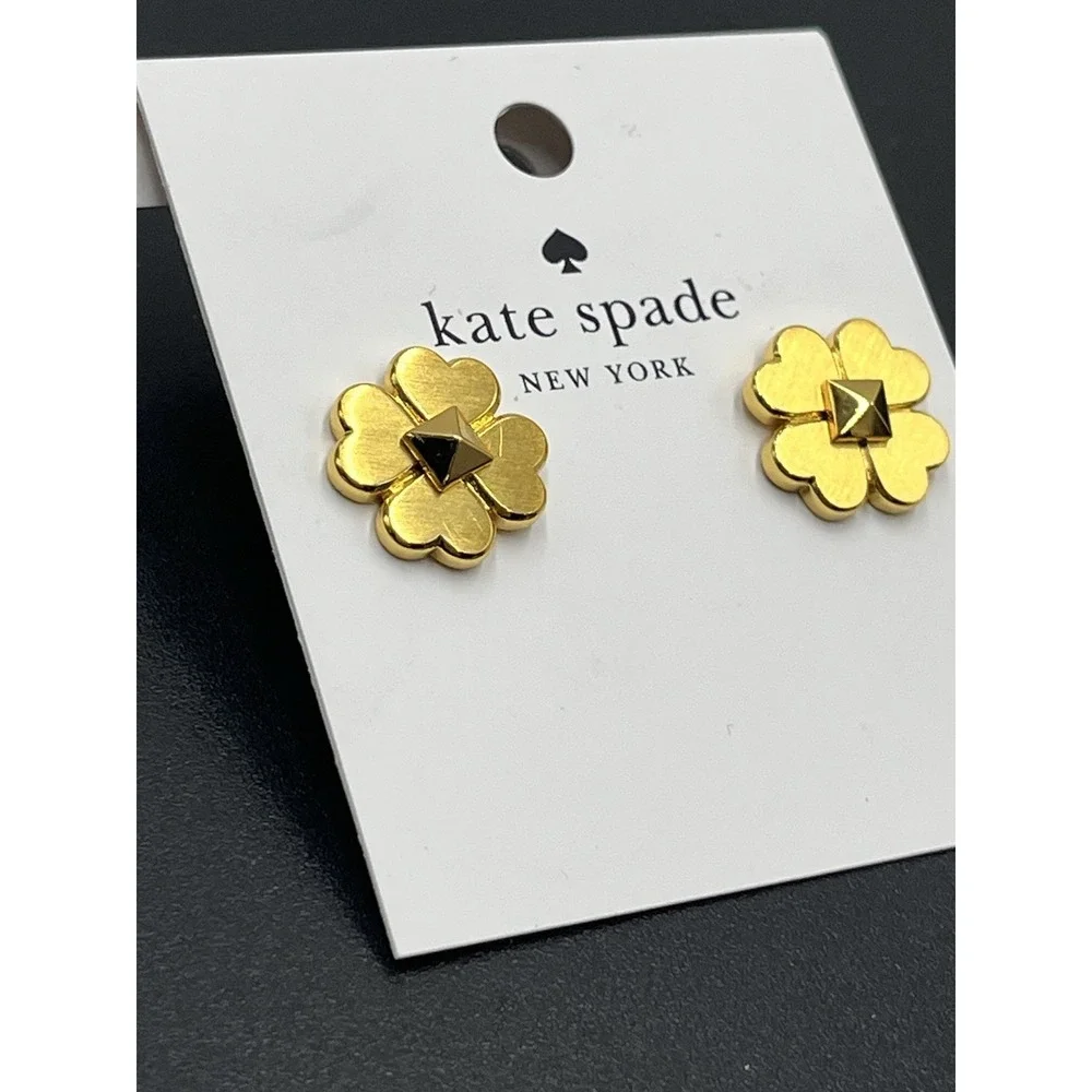 Kate Spade New‎ York Spade And Flowers Earrings Studs Brushed Gold New
